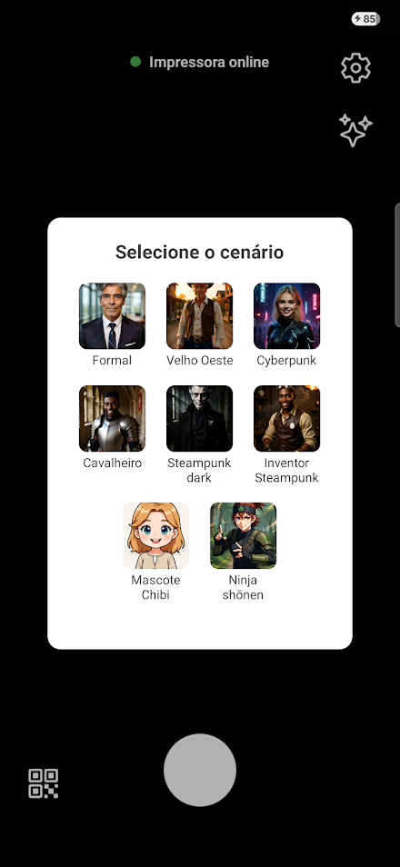 Seleção de cenários de inteligência artificial no aplicativo PhotoFun